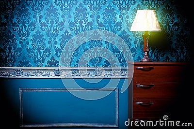 Vintage lamp in retro blue toned interior Stock Photo