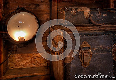 Vintage Lamp & Steamer Chests Stock Photo