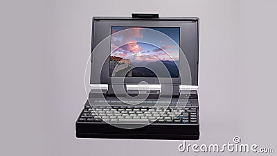 Vintage Laptop Spinning with Screensaver Stock Footage - Video of data