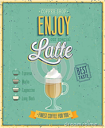 Vintage Latte Poster. Vector Illustration