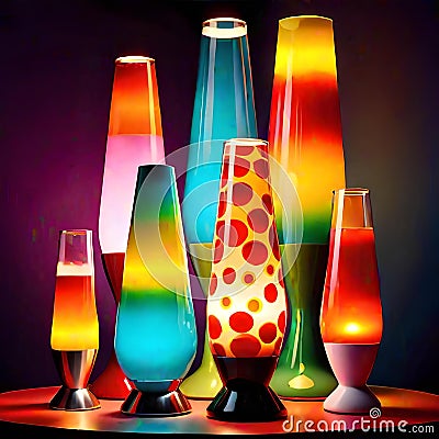 Vintage lava lamp 1960 retro lighted glow Cartoon Illustration