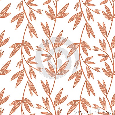 Vintage leaf seamless pattern isolated on white background. Botanical background. Retro floral wallpaper Cartoon Illustration