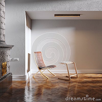 Vintage leather chair in white interior 3d render Stock Photo