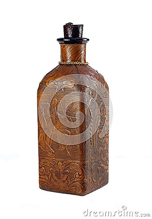 Vintage Leather Liquor Bottle Stock Photo