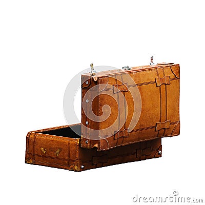 Vintage Leather Retro Luggage Suitcase Open Stock Photo