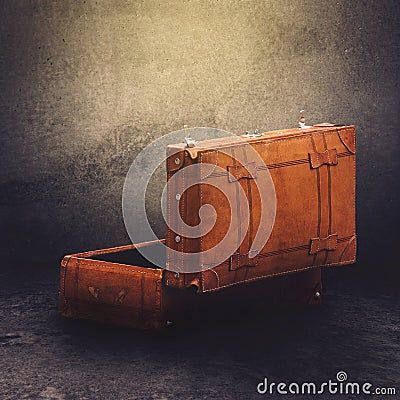 Vintage Leather Retro Luggage Suitcase Open Stock Photo