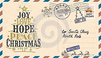 Vintage letter to Santa Claus postcard vector. Christmas tree Vector Illustration