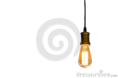 Vintage light bulb hanging isolated white background, Idea concept.with clipping path Stock Photo