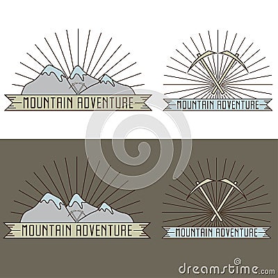 Vintage line craft labels mountain adventure Vector Illustration