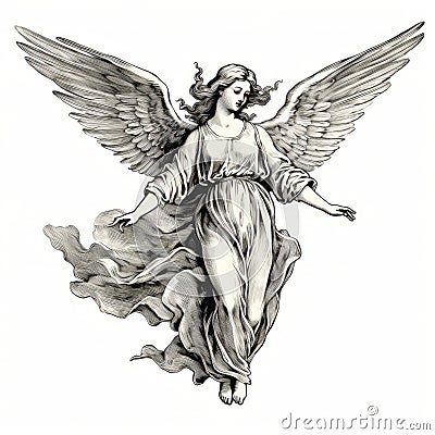 Vintage Line Engraving Of Angel In Detailed Shading Illustration Cartoon Illustration