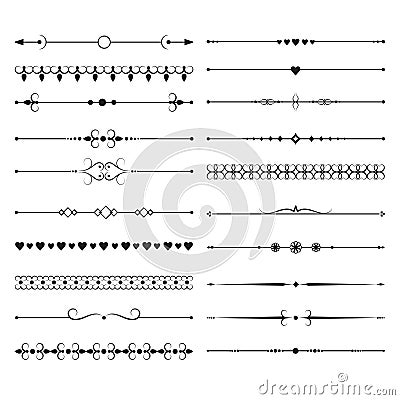 Vintage lines borders with ornate elements. Ornamental dividers vector set Vector Illustration