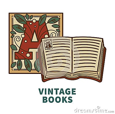 Vintage book vector icon with cover letter design for poetry literature or bookstore and bookshop library reading Vector Illustration