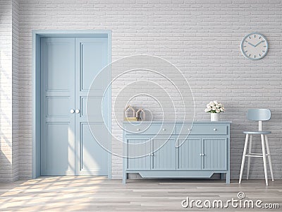 Vintage living room with blue pastel color 3d render Stock Photo