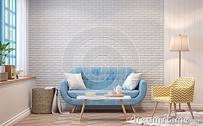 Vintage living room 3d rendering image Stock Photo