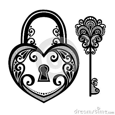 Vintage Lock with a Key Vector Illustration