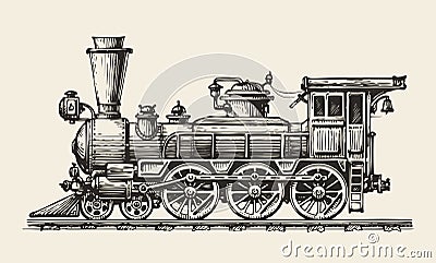 Vintage locomotive. Hand-drawn retro train. Sketch, vector illustration Vector Illustration