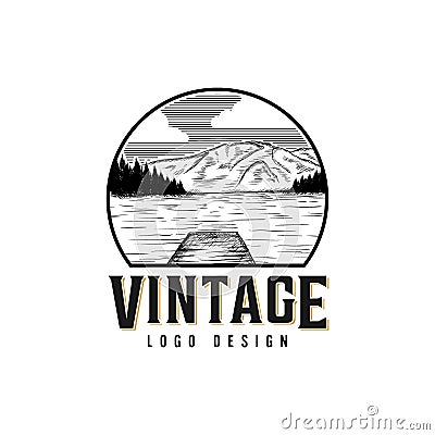 Vintage logo design inspiration - Vintage Lake view logo design inspiration Vector Illustration