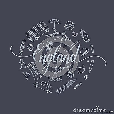 Vintage London graphics. Hand drawn vector illustration Cartoon Illustration