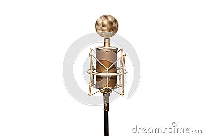 Vintage looking Hitler style bottle microphone with cable, shockmount and stand isolated on white Stock Photo