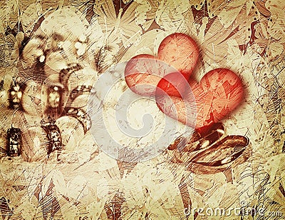 Vintage love background with wedding rings Stock Photo