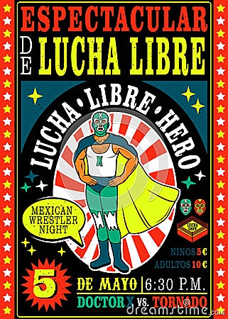 Vintage Lucha Libre Ticket. Vector Illustration