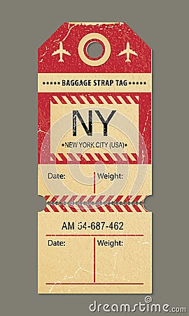 Vintage luggage tag, retro travel New york city, country label. Vector Illustration