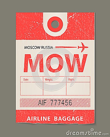 Vintage luggage tag, vintage retro travel Moscow russia country label. Vector Illustration