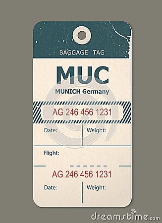 Vintage luggage tag, vintage retro travel Munich germany, country label. Vector Illustration