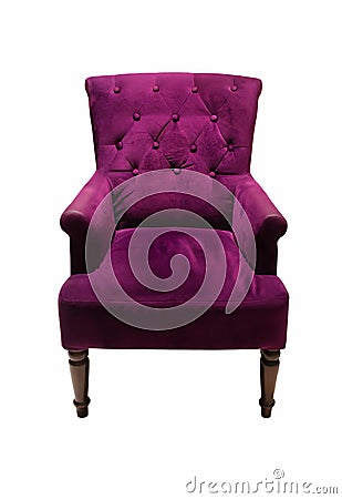 Vintage luxurious purple armchair, couch isolated on white background Stock Photo