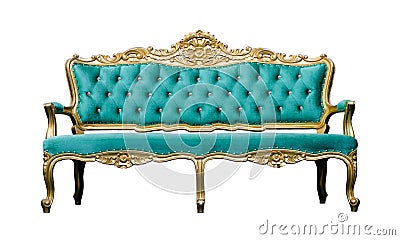 Vintage luxury turquoise sofa Armchair isolated on white Stock Photo