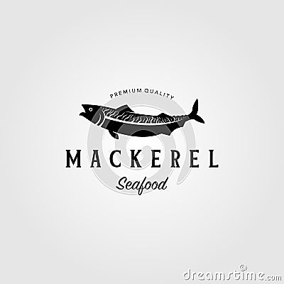 Vintage mackerel fish logo label emblem vector seafood illustration Vector Illustration