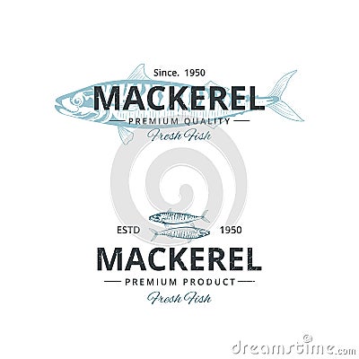 Vintage mackerel fish logo template Vector Illustration