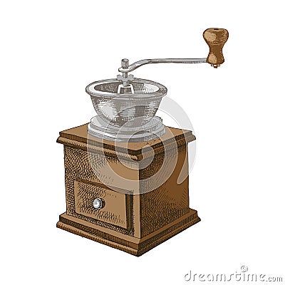 Vintage manual hand drawn coffee mill Vector Illustration