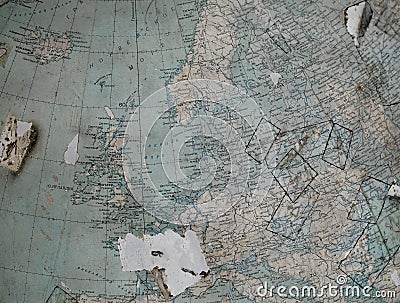 Vintage map (fragment of the globe) of the old Western Europe in Stock Photo