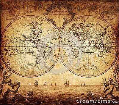 Vintage map of the world 1733 Stock Photo