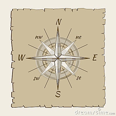 Vintage marine compass brown parchment Vector Illustration