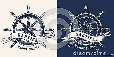 Vintage marine cruise monochrome emblem Vector Illustration