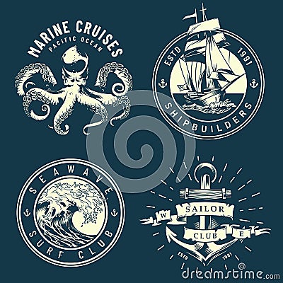 Vintage marine and nautical logos Vector Illustration