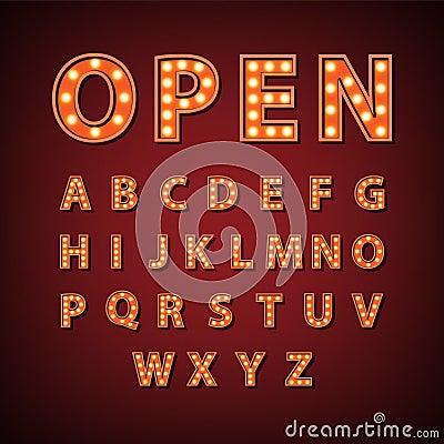 Vintage marquee bulb English alphabet sign, vector Vector Illustration