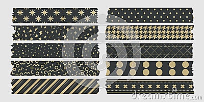 Vintage masking tape collection dark and gold Vector Illustration