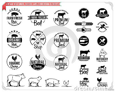 Vintage meat logos, badges, labels and design elements Vector Illustration