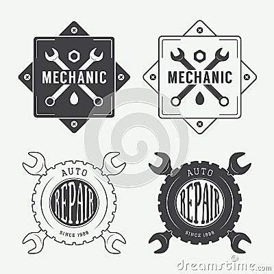 Vintage mechanic label, emblem and logo. Vector Illustration