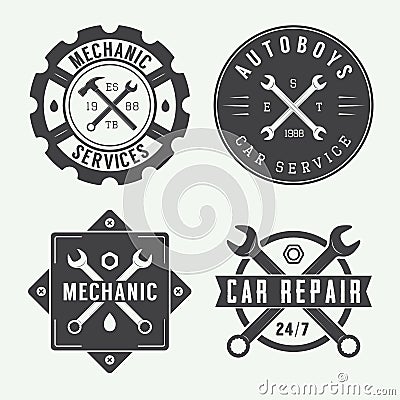 Vintage mechanic label, emblem and logo. Vector Illustration