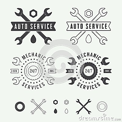 Vintage mechanic label, emblem and logo. Vector Illustration