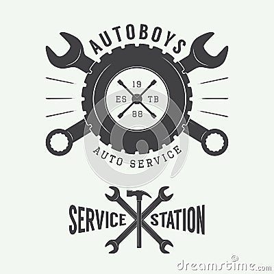 Vintage mechanic label, emblem and logo. Vector illustration Vector Illustration