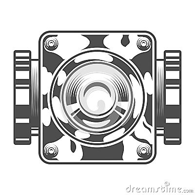 Vintage mechanical box motorcycle engine template in monochrome style isolated vector illustration Vector Illustration