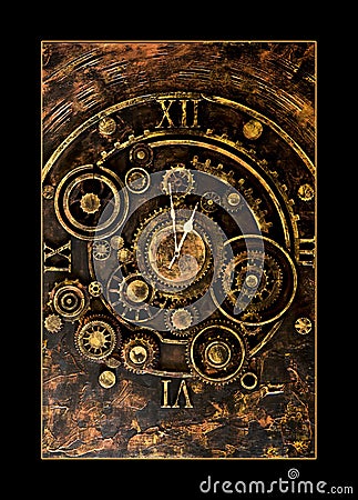 Vintage mechanical clock parts on vintage background Stock Photo