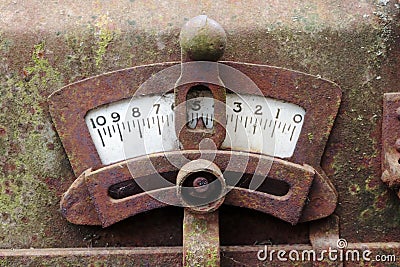 Vintage mechanism for adjusting the distance between rows of sown wheat Stock Photo