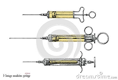 Vintage medicine syringe hand drawing, Antique medicine syringe Vector Illustration
