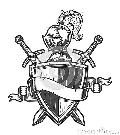 Vintage medieval knight emblem Vector Illustration